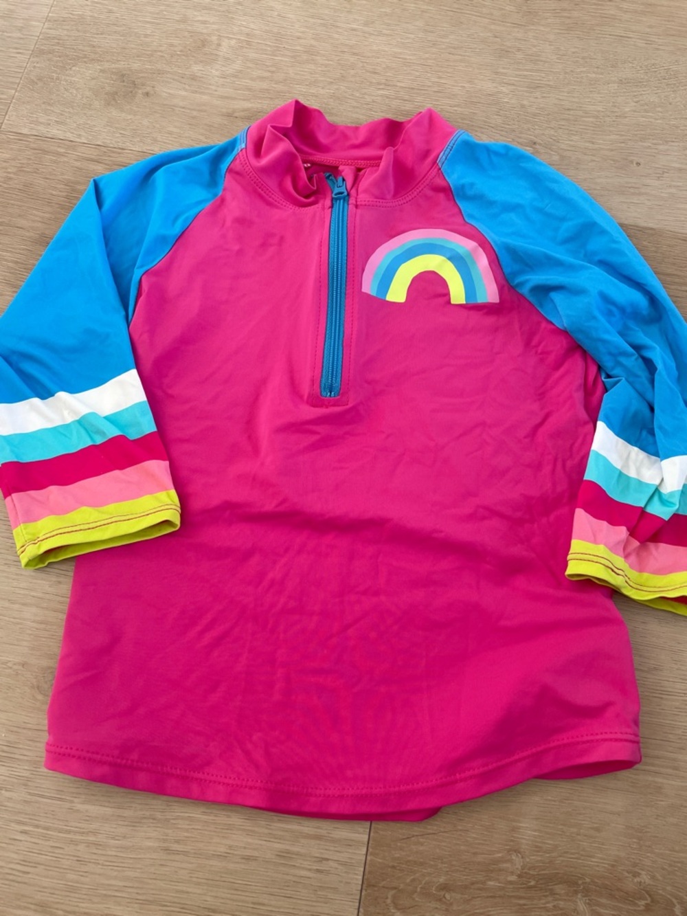 Kids Pink & Blue Rainbow Rash Guard Swim Top by